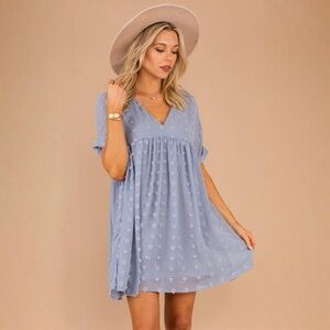 Light Blue Swiss Dot Babydoll Mini Dress